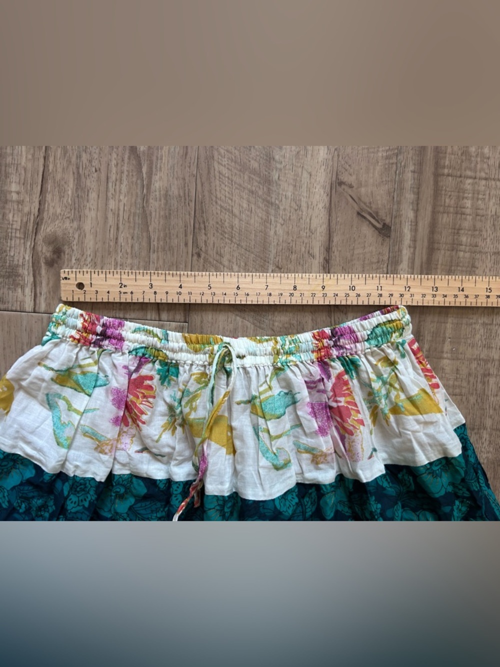 Bohemian Tiered Floral flower hippy Maxi Skirt - Teal & White summer flowy - Picture 3 of 9
